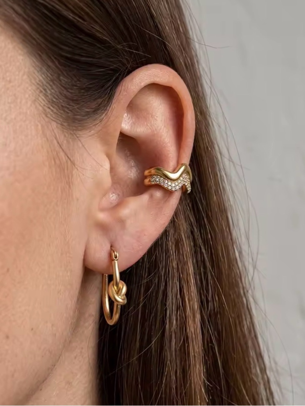 Gold Wave Crystal Ear Cuff - Women Jewelry